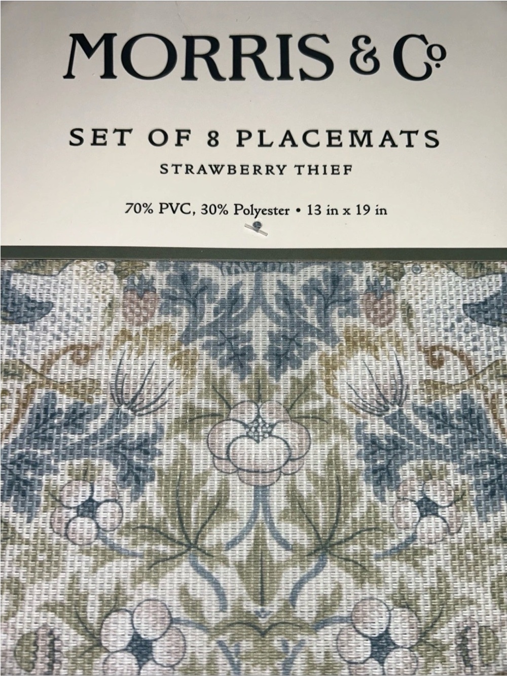 Morris & Co Strawberry Thief Placemats PVC Polyester Placemats Set of 8 Floral